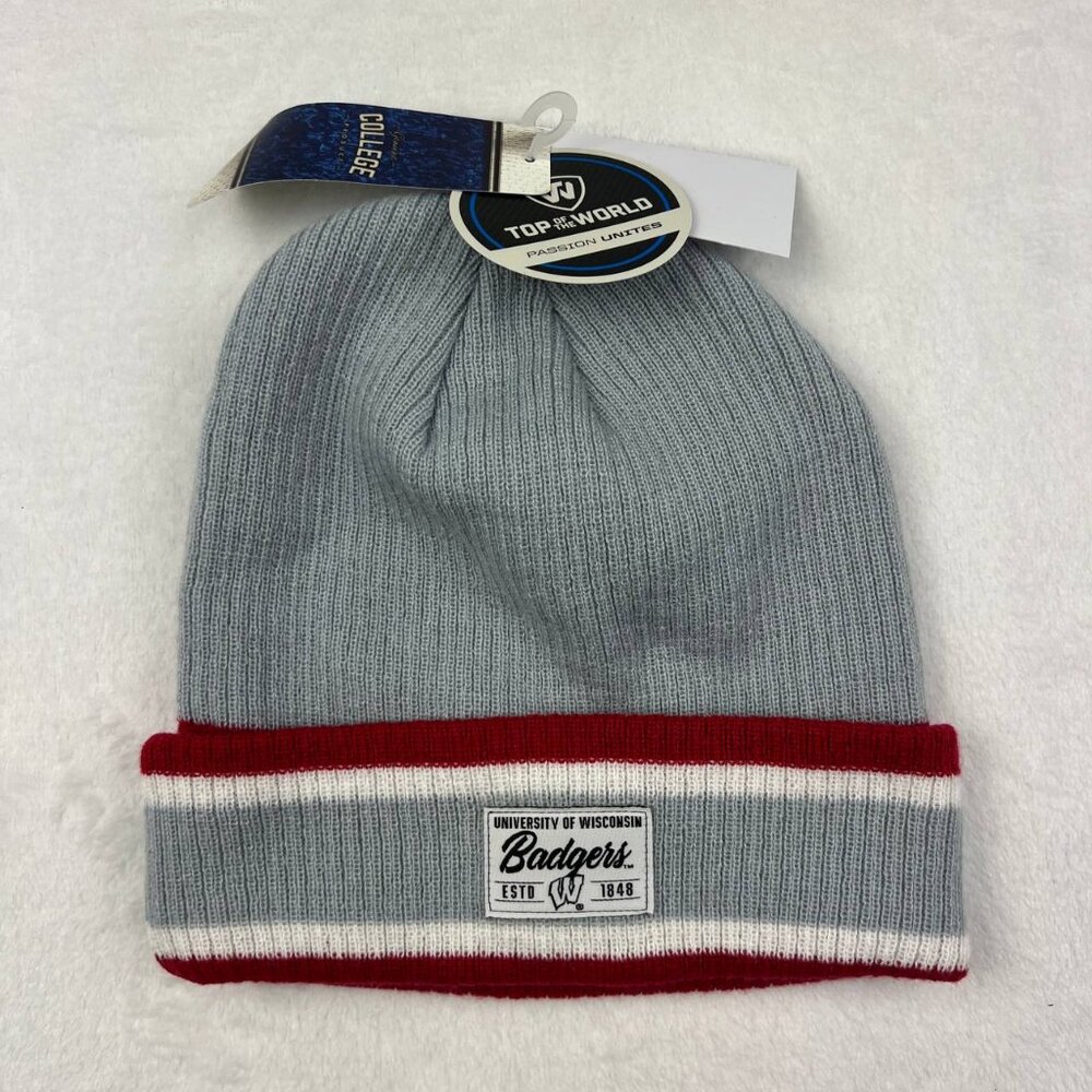 Wisconsin Badgers Hat Men‎ Gray Top of the World NCAA Cuffed Beanie Cap New